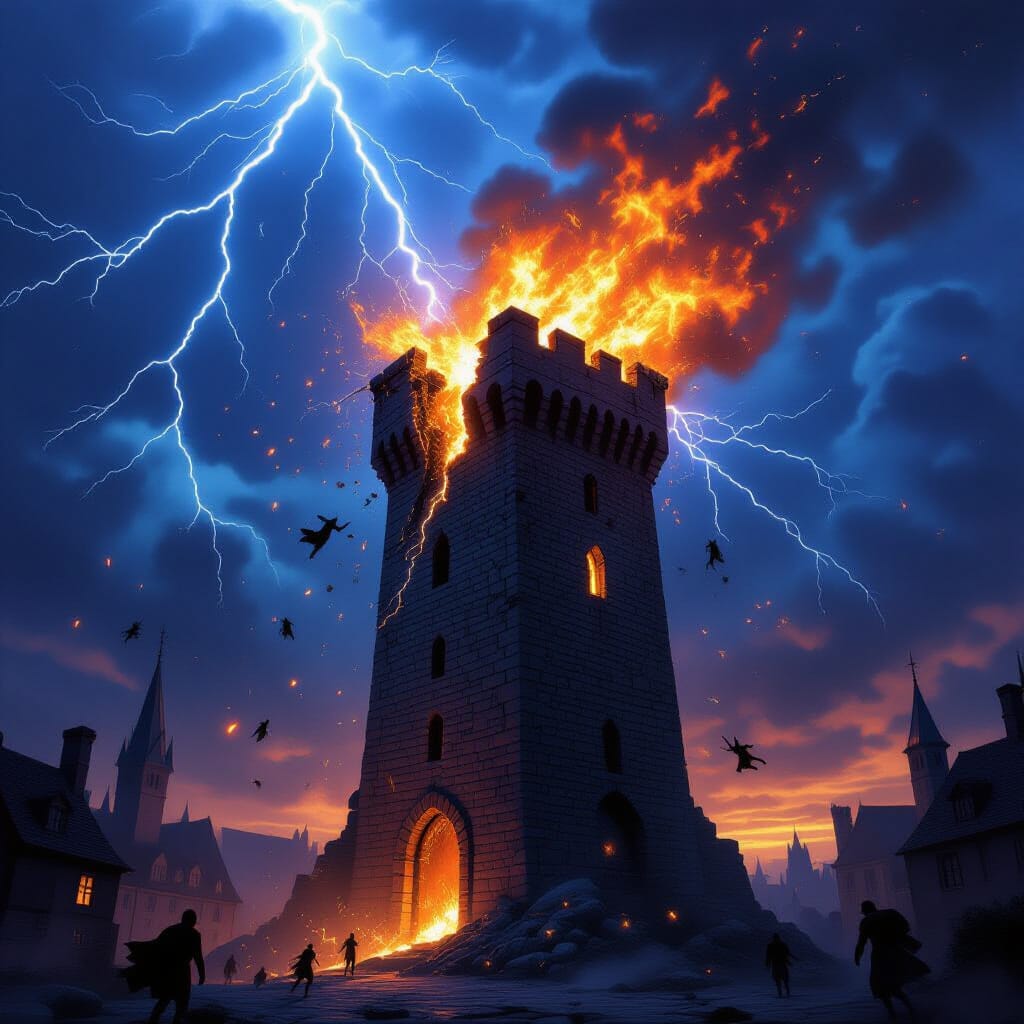 La Tour percutée par la foudre