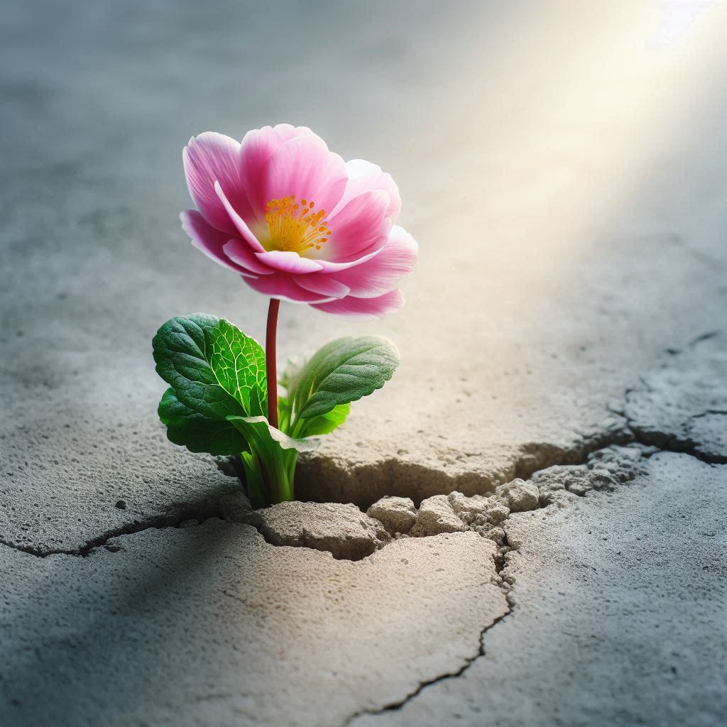 Fleur poussée à travers le béton