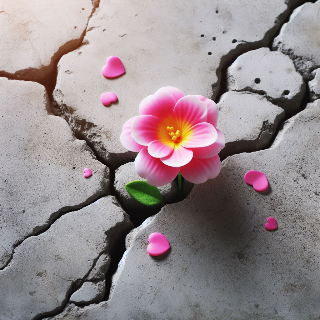Fleur pousse à travers le béton