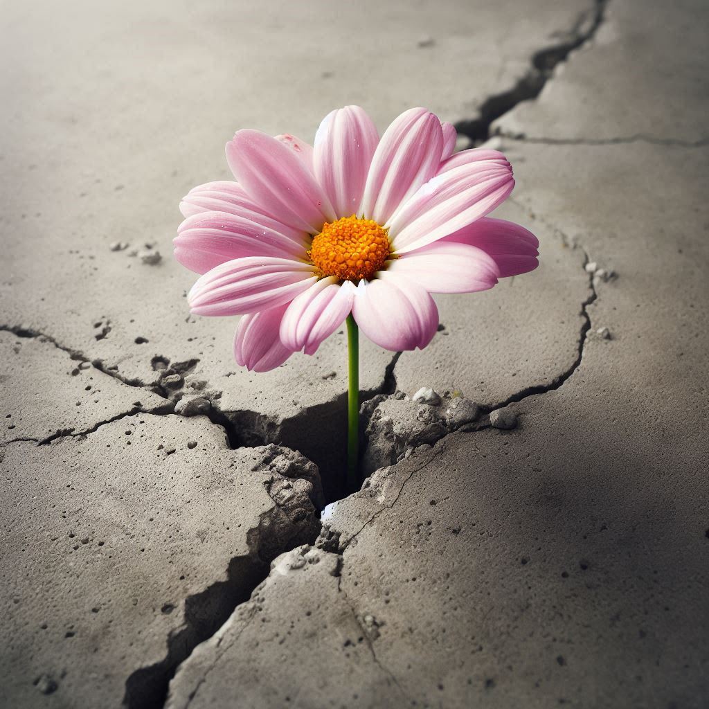Fleur qui émerge du béton