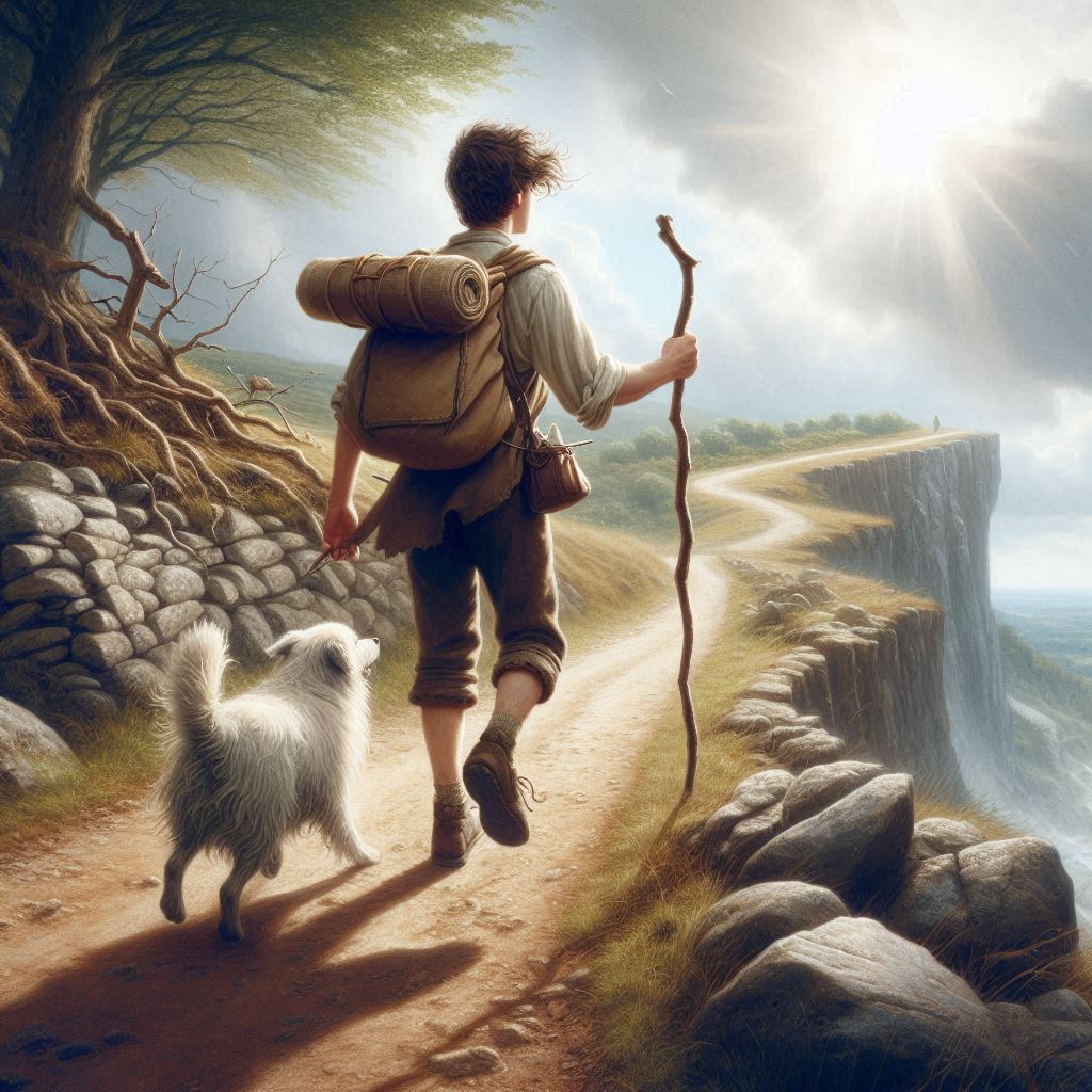 Un jeune Mât avec son chien blanc